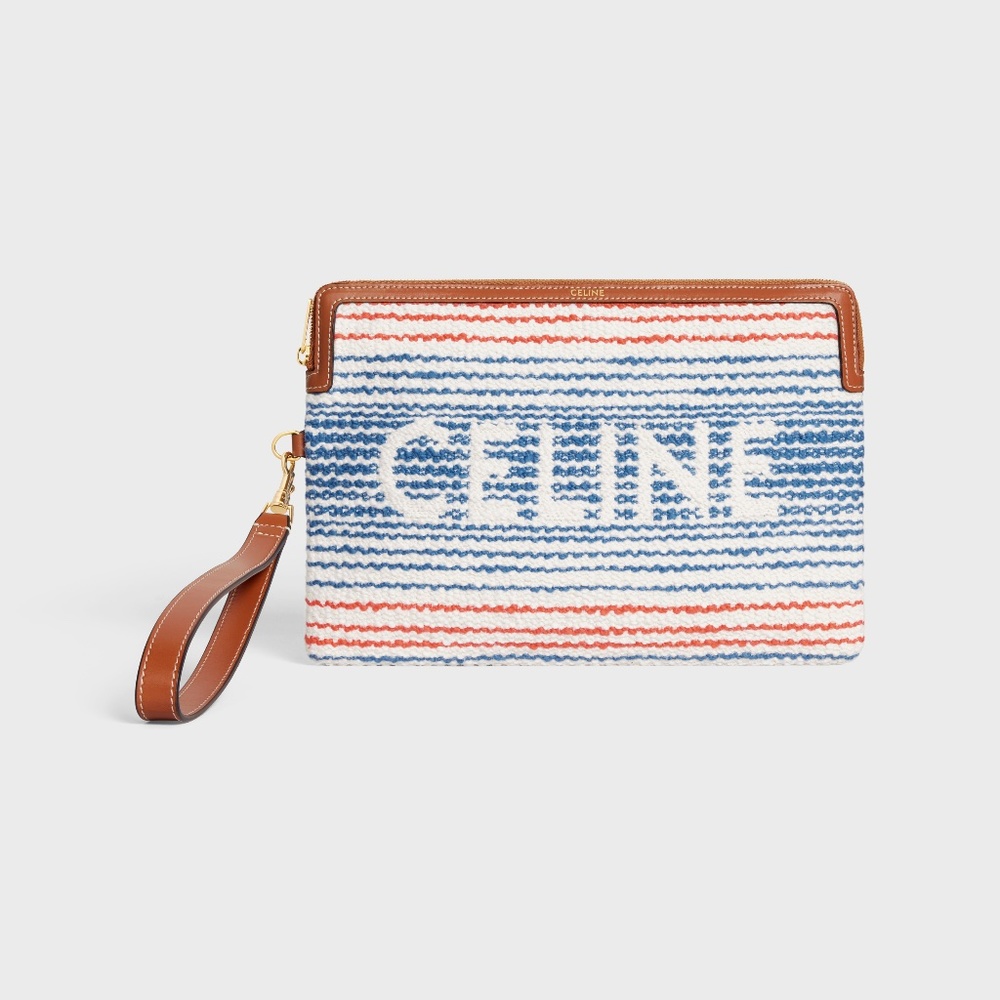Limited Edition CELINE Small Pouch with Strap in Striped Textile